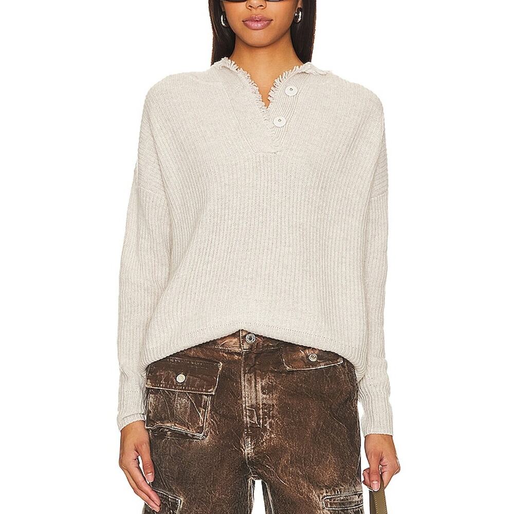 Autumn Cashmere Boxy Beige Fringe Hoodie Sweater Size M